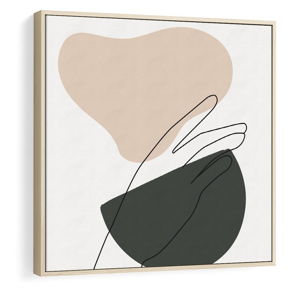 Obraz w ramie 50x50 - Rozkwitająca Opowieść - szkic jedną linią, one lone - rama drewno