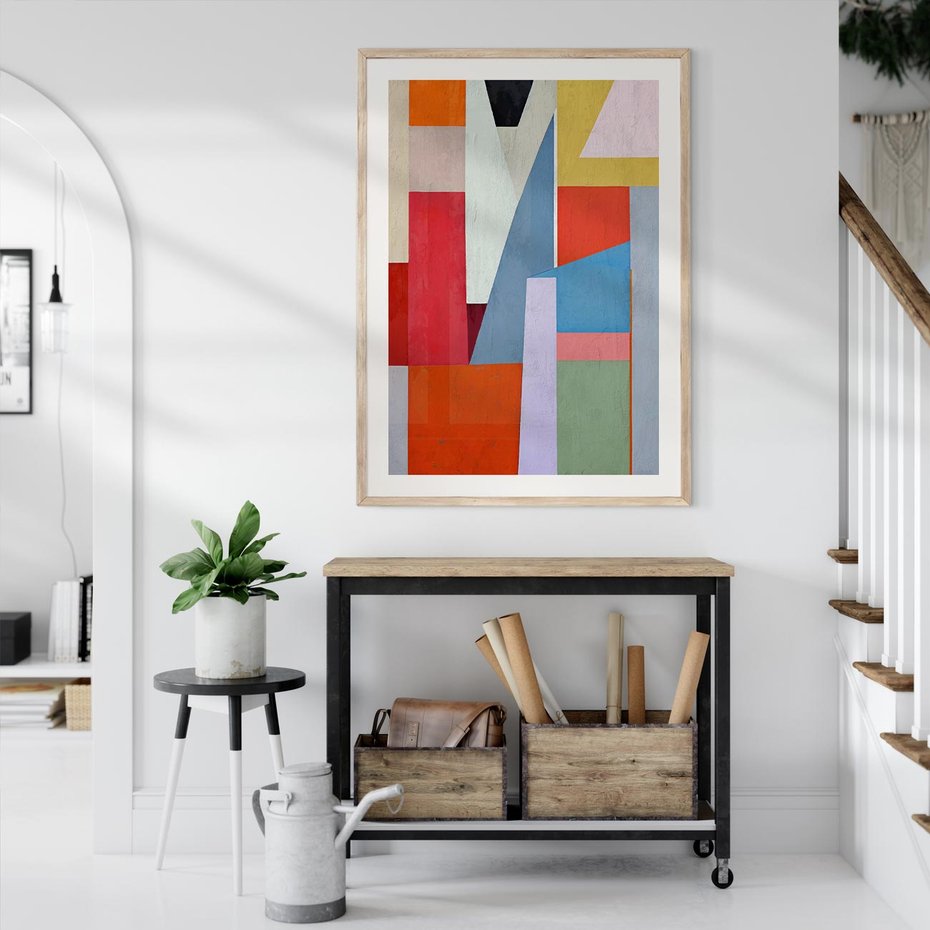 Plakat w ramie 50x70 - Migotliwe Nastroje Kształtów - różne geometryczne formy, olejny obraz - rama drewno