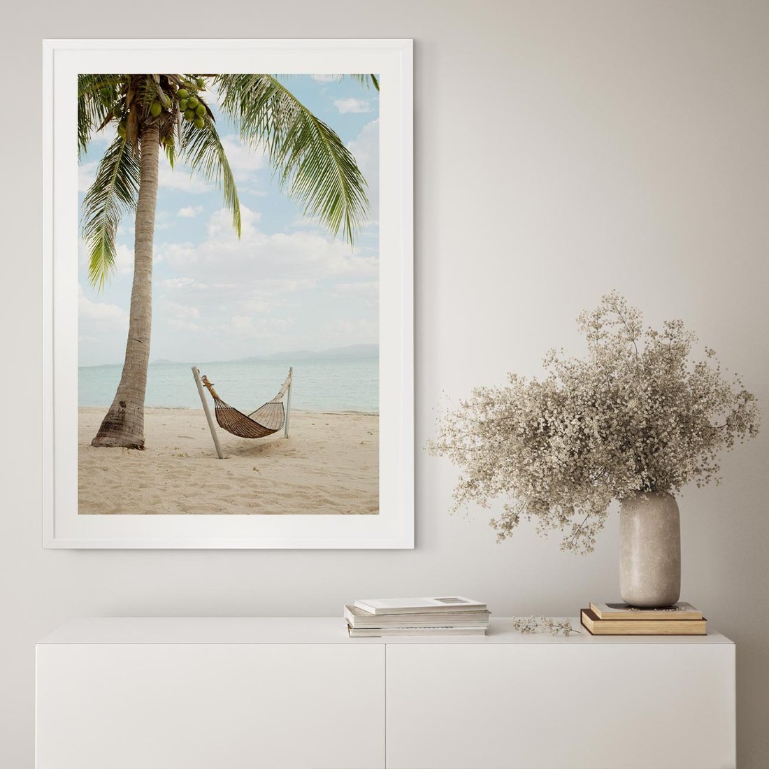 Plakat bez ramy 50x70 - Relaks na plaży - palma, hamak