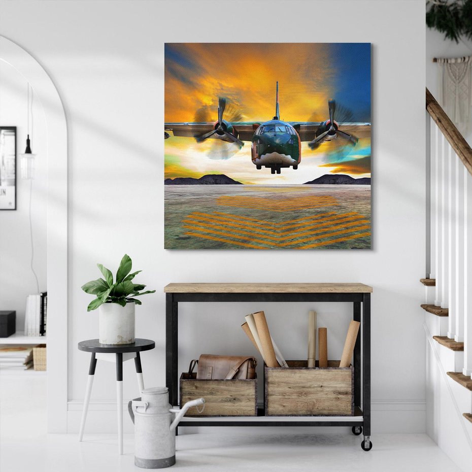 Obraz na płótnie 40x40 - Moc wojskowego transportu: Samolot na misji - samolot, wojsko