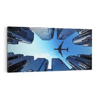 Obraz na płótnie 120x60 - Miasto o niezwykłym widoku - latające samoloty - miasto, samolot