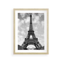 Plakat w ramie 30x40 - Nocna panorama Paryża z wieżą Eiffla - Eiffla, Paryż - rama drewno