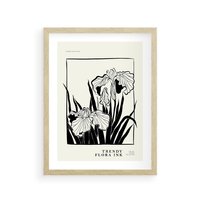 Plakat w ramie 50x70 - Spojrzenia na szkicowaną przeszłość - kwiaty, typografia - rama drewno