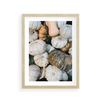 Plakat w ramie 50x70 - Minimalizm Jesieni - dynie, białe - rama drewno