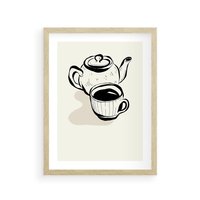 Plakat w ramie 30x40 - Kawa w Minimalistycznym Szkicu - grafika, szkic - rama drewno