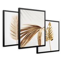 Zestaw obrazy w ramie 40x50 galeria - Złote, palmy, liście, tropikalne, minimalizm - rama czarna