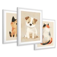 Zestaw obrazy w ramie 50x70 galeria - dla, dzieci, kot, pies, boho - rama biała