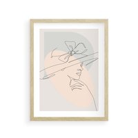 Plakat w ramie 40x50 - Twarz Kobiety w Pastelach - minimalistyczna grafika, pastelowe tłó - rama drewno
