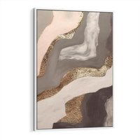 Obraz w ramie 80x120 - Płynne Fale - abstrakcja, neutralne kolory - rama biała