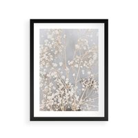 Plakat w ramie 50x70 - Białe Drobne Kwiaty - gipsówka, białe drobne kwiatki - rama czarna