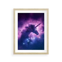 Plakat w ramie 40x50 - Mityczna podróż - kosmos, jednorożec - rama drewno