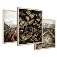 Zestaw obrazy w ramie 50x70 galeria - Chatka, w, górach, drewno - rama drewno