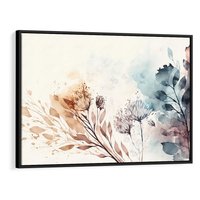 Obraz w ramie 100x70 - Nostalgiczne tańce pędzla - akwarelowe kwiaty, gałęzie - rama czarna