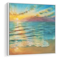 Obraz w ramie 50x50 - Objawienie Fioletowego Świtu - fioletowy wschód słońca, słońce wschodzi nad morzem - rama biała