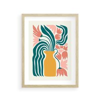 Plakat w ramie 40x50 - Kolorowe Pasmo - abstrakcyjne kwiaty w wazonie, pdastelowe kolory - rama drewno