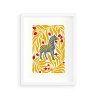 Plakat w ramie 50x70 - Zebra w Nowoczesności - abstrakcyjna nowoczesna grafika, pośrodku zebra - rama biała