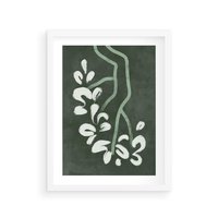Plakat w ramie 30x40 - Rozkwitające Zielone Gałęzie - abstrakcyjne delikatne zielone linie, podobne do gałęzi kwiatów - rama biała