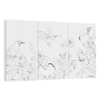 Obraz na płótnie 120x80 - Tropiki w Monochromie - czarno biały szkic, tropikalne ptaki