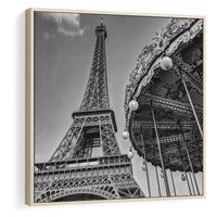 Obraz w ramie 50x50 - Zabawa w Paryżu - czarno białe zdjecie, wieża eiffla - rama drewno