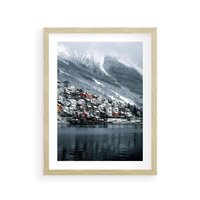Plakat w ramie 40x50 - Skandynawia na Wzgórzach - domki na wzgórzu, skandynawia - rama drewno