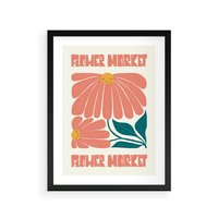 Plakat w ramie 40x50 - Grafika Pełna Radości - wesoła grafika, uśmiechnięte kwiaty - rama czarna