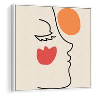 Obraz w ramie 50x50 - Taniec Przenikających Plam - abstrakcyjny obraz, przypomina twarz - rama biała