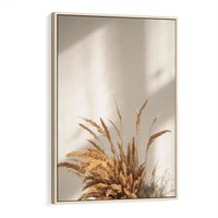 Obraz w ramie 80x120 - mpresyjne układy traw - boho, trawy - rama drewno