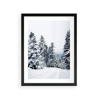 Plakat w ramie 40x50 - Zimowy Las Pod Kołdrą - las, zima - rama czarna