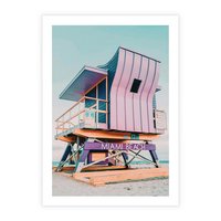 Plakat bez ramy 50x70 - Miami Beach - plaża miami, domek ratownika