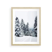 Plakat w ramie 30x40 - Zimowy Las Pod Kołdrą - las, zima - rama drewno
