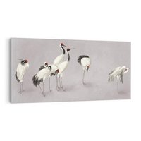 Obraz na płótnie 140x70 - Spojrzenie wstecz w pędzlu - szkic rysunek, japońskie żurawie