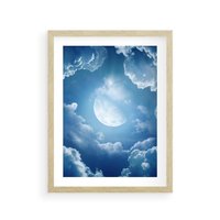 Plakat w ramie 30x40 - Księżycowe Chmury - księżyc, chmury - rama drewno