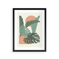 Plakat w ramie 50x70 - Abstrakcyjne Tropiki - liście, rośliny tropikalne w graficznym stylu - rama czarna