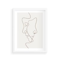 Plakat w ramie 40x50 - Jedna Linia, Dwie Twarze - minimalistyczny plakat, dwie twarze - rama biała