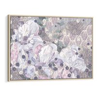 Obraz w ramie 70x50 - Malowane oddechy istnienia - pomieszane tekstury, kwiatowe elementy - rama drewno