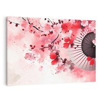 Obraz na płótnie 120x80 - Szept Kwitnącej Wiśni - japoński parasol, liście