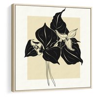 Obraz w ramie 50x50 - Ekspresja w szkicowanych kształtach - kwiaty, typografia - rama drewno