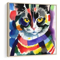 Obraz w ramie 50x50 - Koci Przyjaciel - abstrakcyjny obraz, akwarela - rama drewno