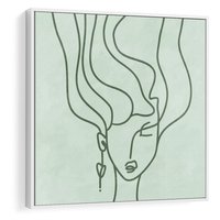 Obraz w ramie 50x50 - Spokojne Objęcia Natury - abstrakcja, zielony szkic - rama biała