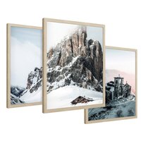 Zestaw obrazy w ramie 40x50 galeria - Retro, krajobraz, góry, zima, zamek - rama drewno