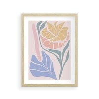 Plakat w ramie 40x50 - Wyjątkowe Ukojenie - pastelowe kwiaty, na beżowym tle - rama drewno