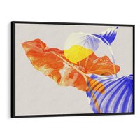 Obraz w ramie 70x50 - Energetyczne Indygo - retro, tropikalne liście - rama czarna