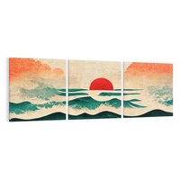 Obraz na płótnie 150x50 - Czerwone Melodie - japońska sztuka, zachód słońca nad oceanem
