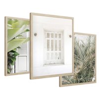 Zestaw obrazy w ramie 30x40 galeria - Okiennica, liście, biały - rama drewno