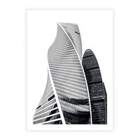 Plakat bez ramy 50x70 - Wieżowce z Falistymi Kształtami - nowoczesne wieżowce, czarno biała fotografia