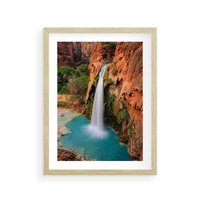 Plakat w ramie 40x50 - Wodospad wśród majestatycznych gór - wodospad, górski - rama drewno