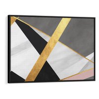 Obraz w ramie 70x50 - Pudrowe Abstrakcyjne Lustra - złote abstrakcyjne linie, szarość - rama czarna