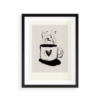 Plakat w ramie 50x70 - Grafika Kubka w Czerni i Bieli - kubek, grafika - rama czarna