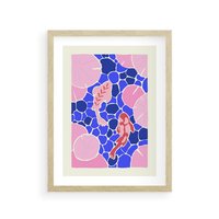 Plakat w ramie 30x40 - Rzeka Abstrakcji - abstrakcyjna kompozycja, różowe ryby wśród rafy - rama drewno