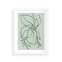 Plakat w ramie 40x50 - Energetyczne Odrodzenie Natury - abstrakcyjne delikatne zielone linie, podobne do gałęzi kwiatów - rama biała
